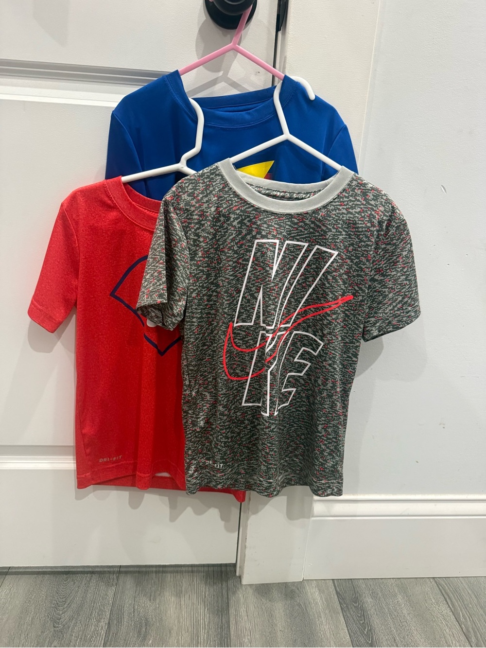 BUNDLE- NikeKids Grey Heather Tee with Red & White Logo Dri Fit